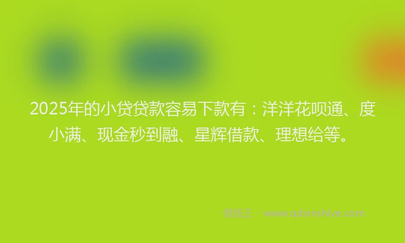 2025年的小贷贷款容易下款有：洋洋花呗通、度小满、现金秒到融、星辉借款、理想给等。