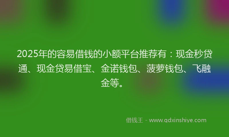 2025年的容易借钱的小额平台推荐有：现金秒贷通、现金贷易借宝、金诺钱包、菠萝钱包、飞融金等。