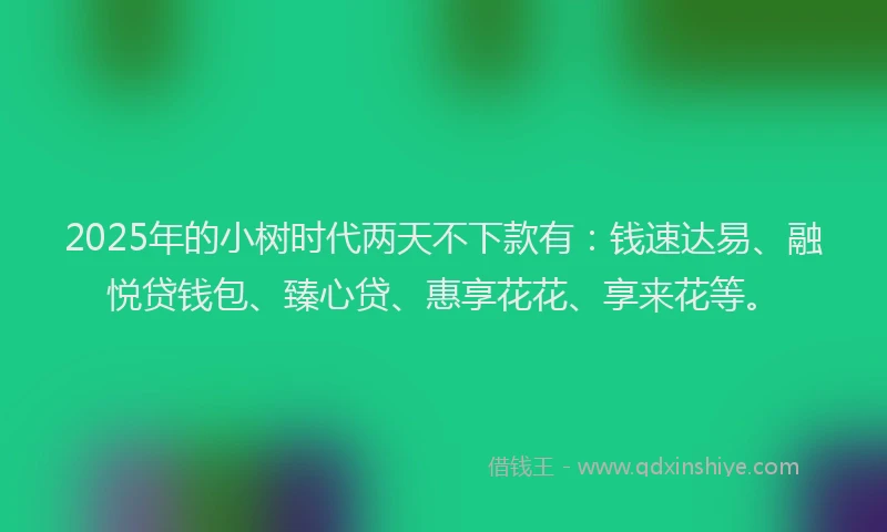 2025年的小树时代两天不下款有：钱速达易、融悦贷钱包、臻心贷、惠享花花、享来花等。