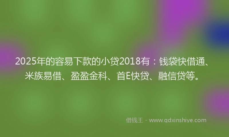 2025年的容易下款的小贷2018有：钱袋快借通、米族易借、盈盈金科、首E快贷、融信贷等。