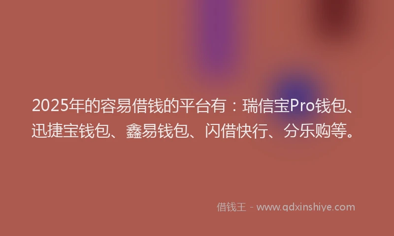 2025年的容易借钱的平台有：瑞信宝Pro钱包、迅捷宝钱包、鑫易钱包、闪借快行、分乐购等。