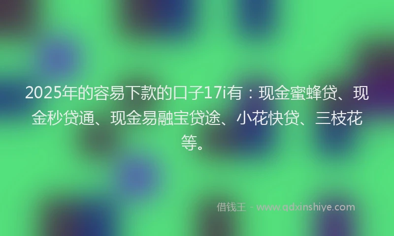 2025年的容易下款的口子17i有：现金蜜蜂贷、现金秒贷通、现金易融宝贷途、小花快贷、三枝花等。