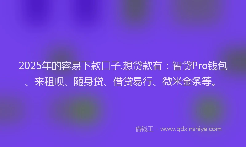 2025年的容易下款口子.想贷款有：智贷Pro钱包、来租呗、随身贷、借贷易行、微米金条等。
