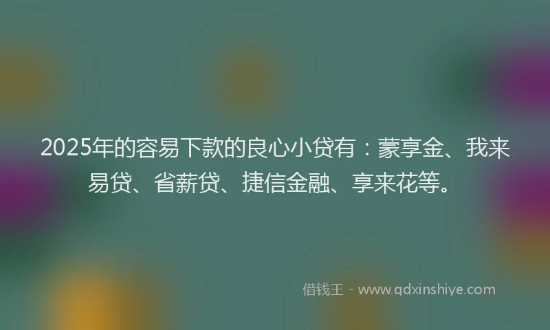 2025年的容易下款的良心小贷有：蒙享金、我来易贷、省薪贷、捷信金融、享来花等。