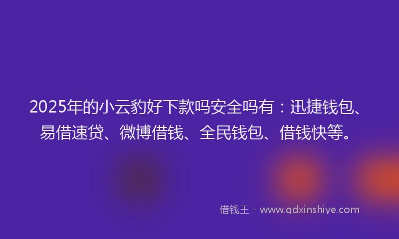 2025年的小云豹好下款吗安全吗有：迅捷钱包、易借速贷、微博借钱、全民钱包、借钱快等。