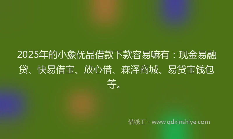 2025年的小象优品借款下款容易嘛有：现金易融贷、快易借宝、放心借、森泽商城、易贷宝钱包等。