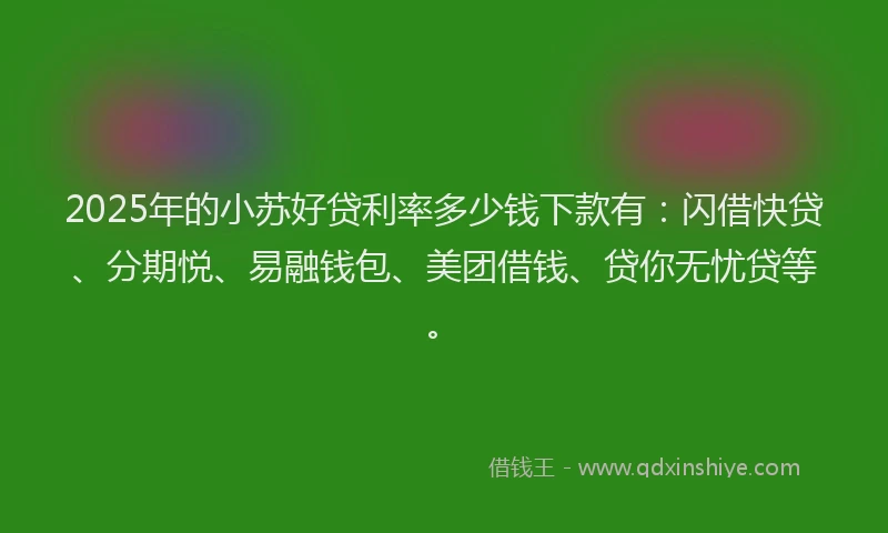 2025年的小苏好贷利率多少钱下款有：闪借快贷、分期悦、易融钱包、美团借钱、贷你无忧贷等。