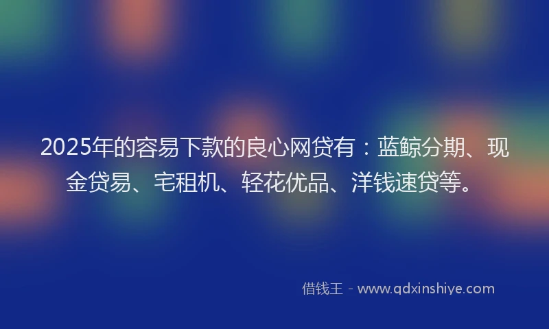 2025年的容易下款的良心网贷有：蓝鲸分期、现金贷易、宅租机、轻花优品、洋钱速贷等。