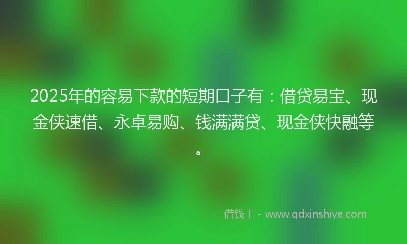 2025年的容易下款的短期口子有：借贷易宝、现金侠速借、永卓易购、钱满满贷、现金侠快融等。