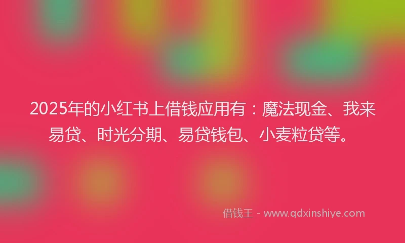 2025年的小红书上借钱应用有：魔法现金、我来易贷、时光分期、易贷钱包、小麦粒贷等。