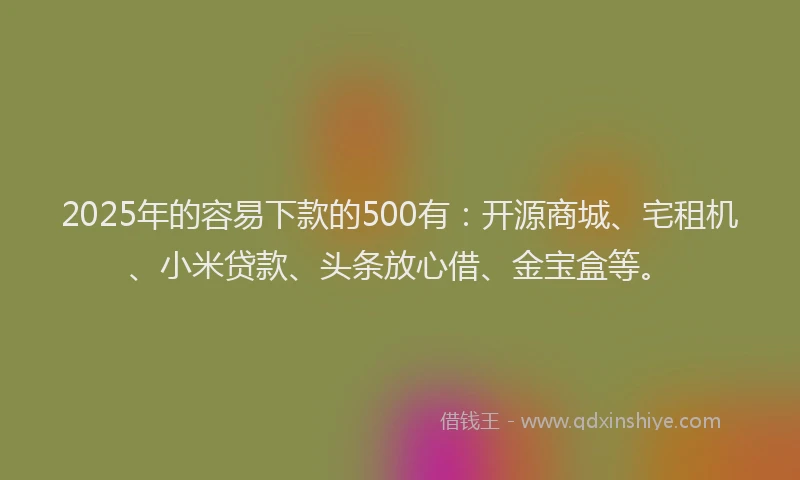 2025年的容易下款的500有：开源商城、宅租机、小米贷款、头条放心借、金宝盒等。