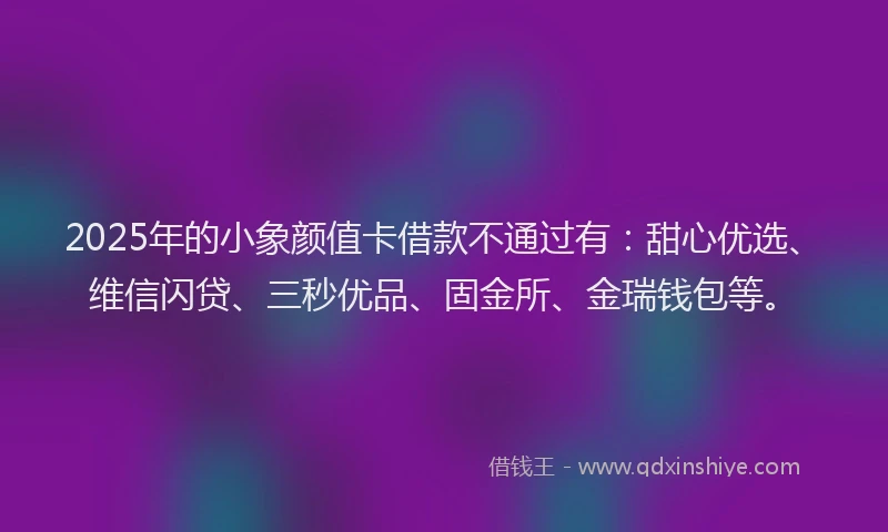 2025年的小象颜值卡借款不通过有：甜心优选、维信闪贷、三秒优品、固金所、金瑞钱包等。