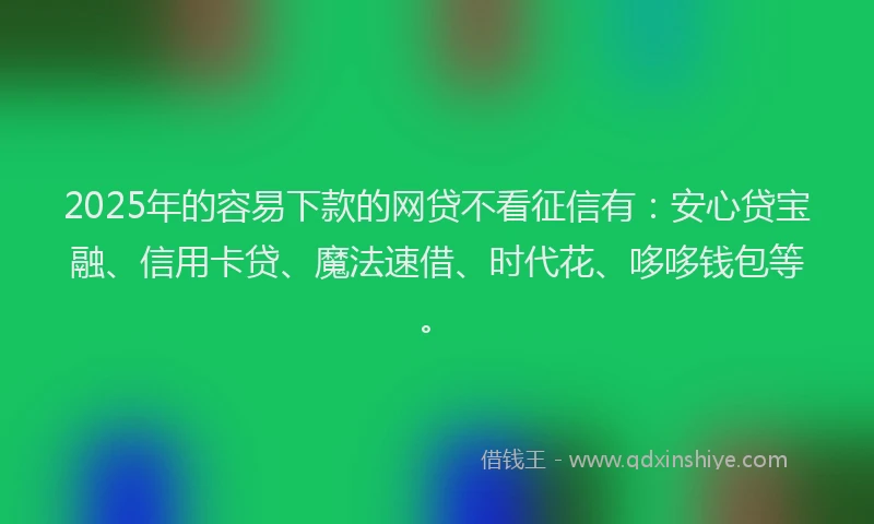 2025年的容易下款的网贷不看征信有：安心贷宝融、信用卡贷、魔法速借、时代花、哆哆钱包等。