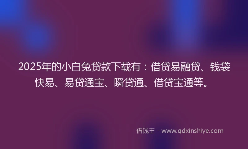 2025年的小白兔贷款下载有：借贷易融贷、钱袋快易、易贷通宝、瞬贷通、借贷宝通等。