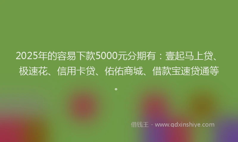 2025年的容易下款5000元分期有：壹起马上贷、极速花、信用卡贷、佑佑商城、借款宝速贷通等。