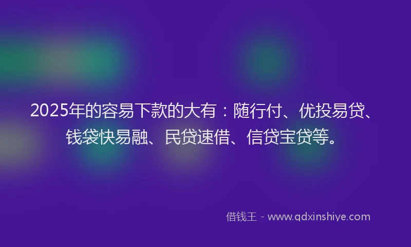 2025年的容易下款的大有：随行付、优投易贷、钱袋快易融、民贷速借、信贷宝贷等。