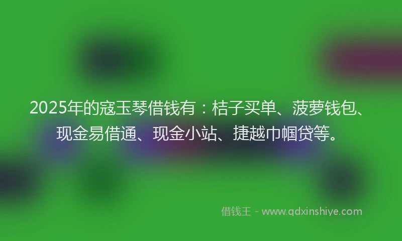 2025年的寇玉琴借钱有：桔子买单、菠萝钱包、现金易借通、现金小站、捷越巾帼贷等。
