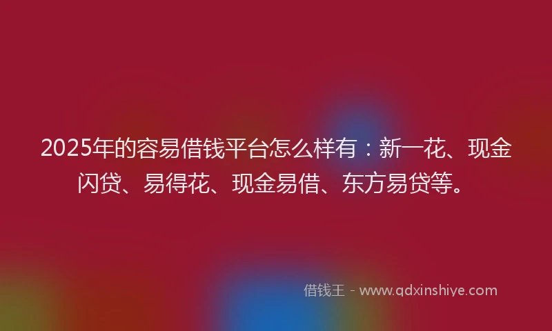 2025年的容易借钱平台怎么样有：新一花、现金闪贷、易得花、现金易借、东方易贷等。