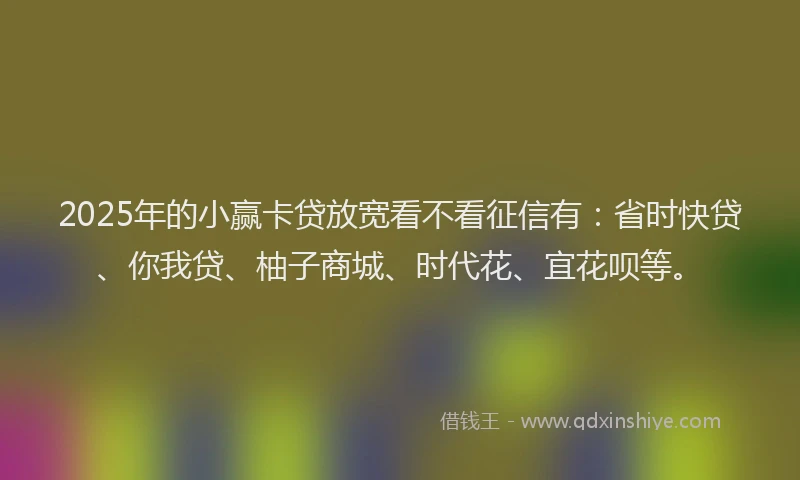 2025年的小赢卡贷放宽看不看征信有：省时快贷、你我贷、柚子商城、时代花、宜花呗等。