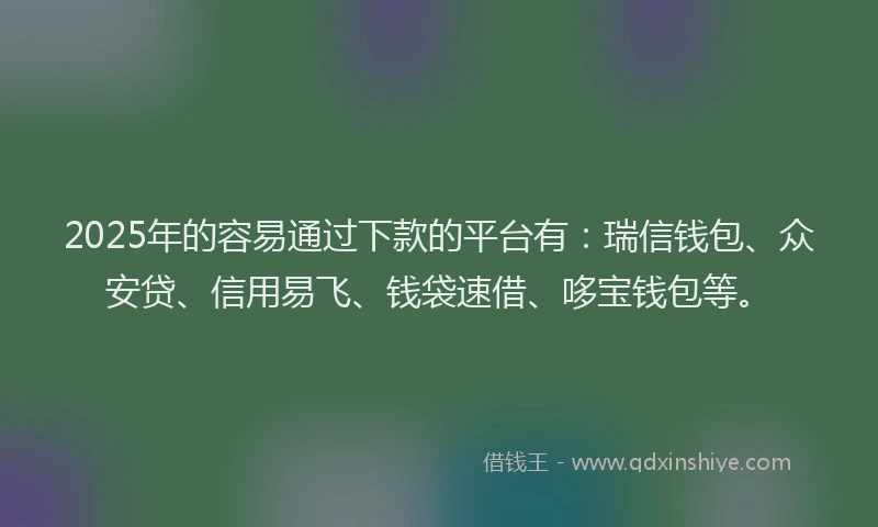 2025年的容易通过下款的平台有：瑞信钱包、众安贷、信用易飞、钱袋速借、哆宝钱包等。