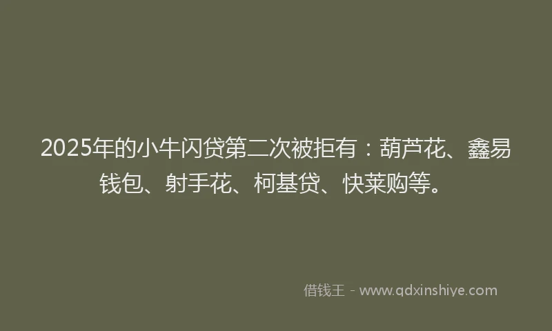 2025年的小牛闪贷第二次被拒有：葫芦花、鑫易钱包、射手花、柯基贷、快莱购等。