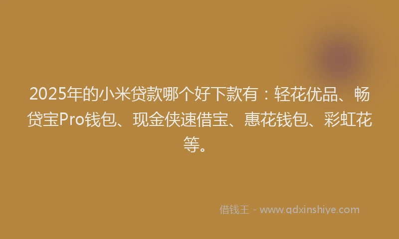 2025年的小米贷款哪个好下款有：轻花优品、畅贷宝Pro钱包、现金侠速借宝、惠花钱包、彩虹花等。