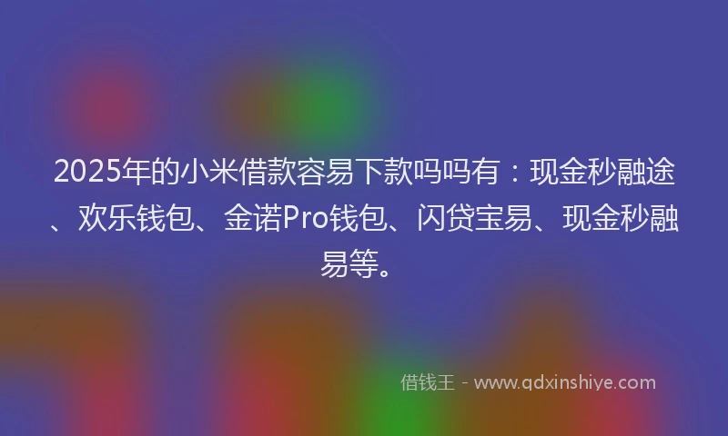 2025年的小米借款容易下款吗吗有：现金秒融途、欢乐钱包、金诺Pro钱包、闪贷宝易、现金秒融易等。