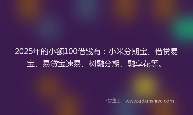 2025年的小额100借钱有：小米分期宝、借贷易宝、易贷宝速易、树融分期、融享花等。