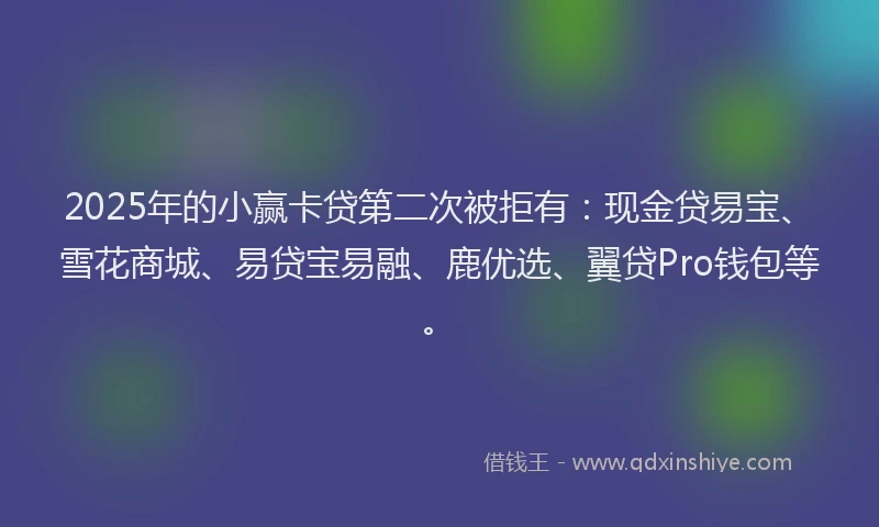2025年的小赢卡贷第二次被拒有：现金贷易宝、雪花商城、易贷宝易融、鹿优选、翼贷Pro钱包等。