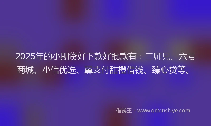 2025年的小期贷好下款好批款有：二师兄、六号商城、小信优选、翼支付甜橙借钱、臻心贷等。