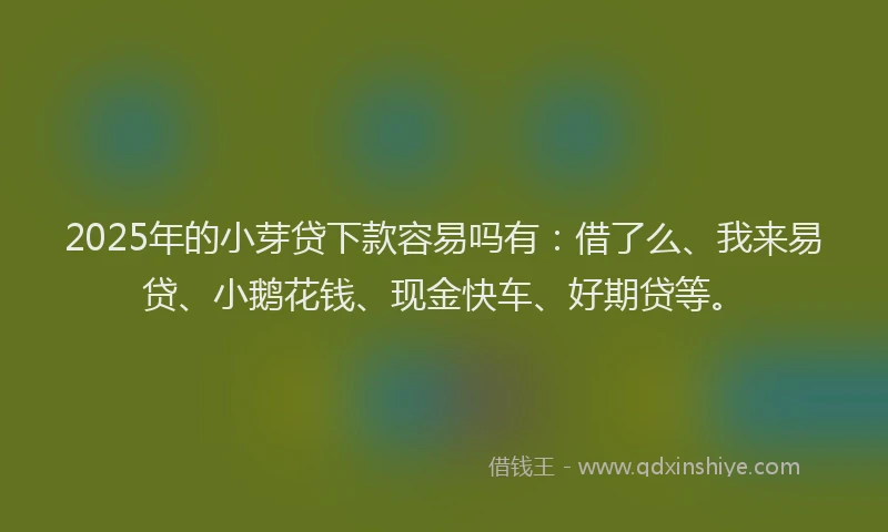 2025年的小芽贷下款容易吗有：借了么、我来易贷、小鹅花钱、现金快车、好期贷等。