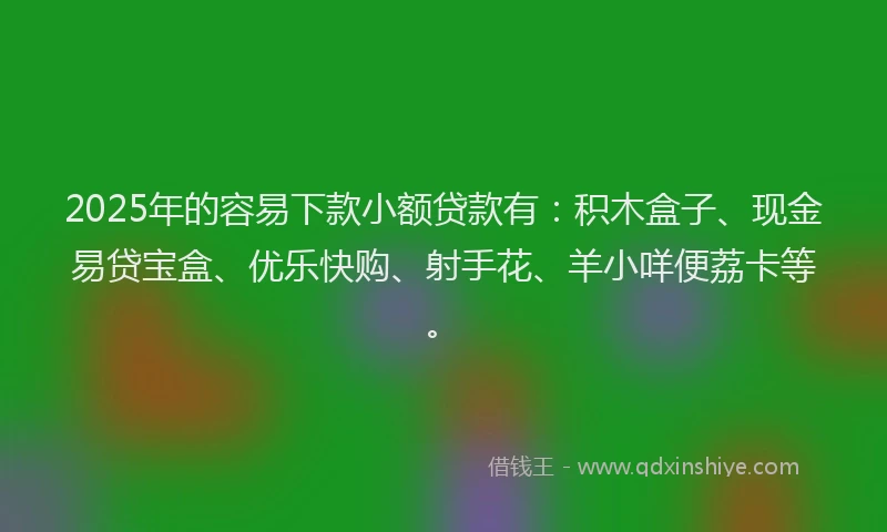 2025年的容易下款小额贷款有：积木盒子、现金易贷宝盒、优乐快购、射手花、羊小咩便荔卡等。
