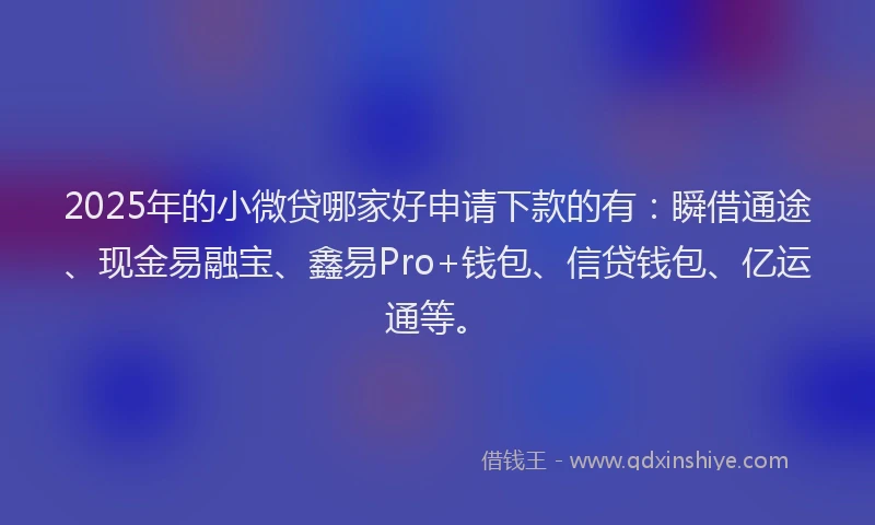 2025年的小微贷哪家好申请下款的有：瞬借通途、现金易融宝、鑫易Pro+钱包、信贷钱包、亿运通等。
