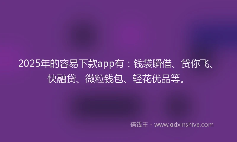 2025年的容易下款app有：钱袋瞬借、贷你飞、快融贷、微粒钱包、轻花优品等。