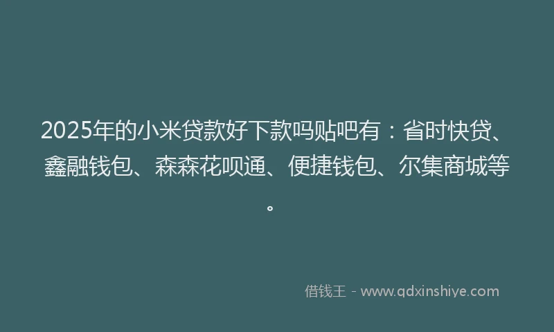 2025年的小米贷款好下款吗贴吧有：省时快贷、鑫融钱包、森森花呗通、便捷钱包、尔集商城等。