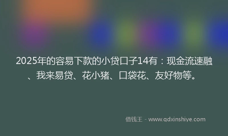 2025年的容易下款的小贷口子14有：现金流速融、我来易贷、花小猪、口袋花、友好物等。