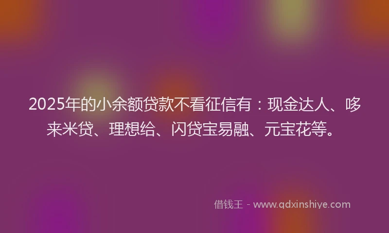 2025年的小余额贷款不看征信有：现金达人、哆来米贷、理想给、闪贷宝易融、元宝花等。
