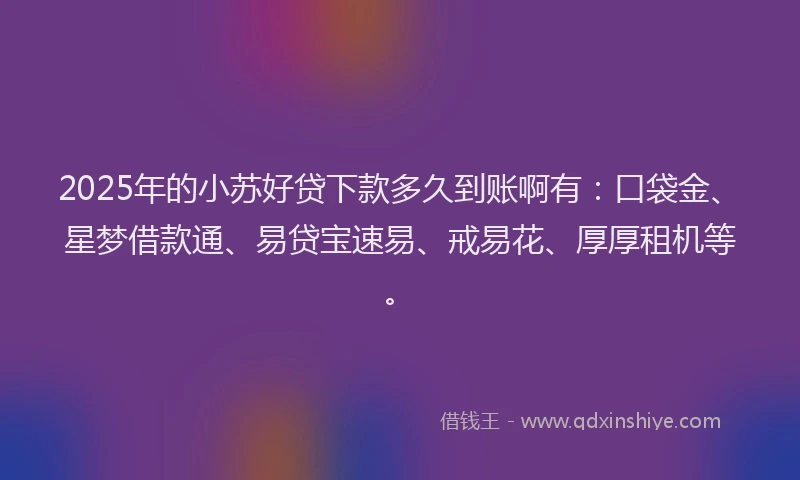 2025年的小苏好贷下款多久到账啊有：口袋金、星梦借款通、易贷宝速易、戒易花、厚厚租机等。