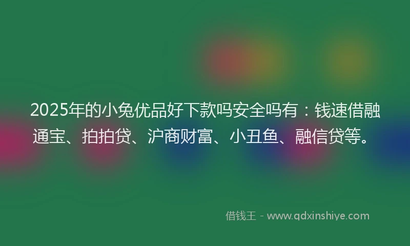 2025年的小兔优品好下款吗安全吗有：钱速借融通宝、拍拍贷、沪商财富、小丑鱼、融信贷等。