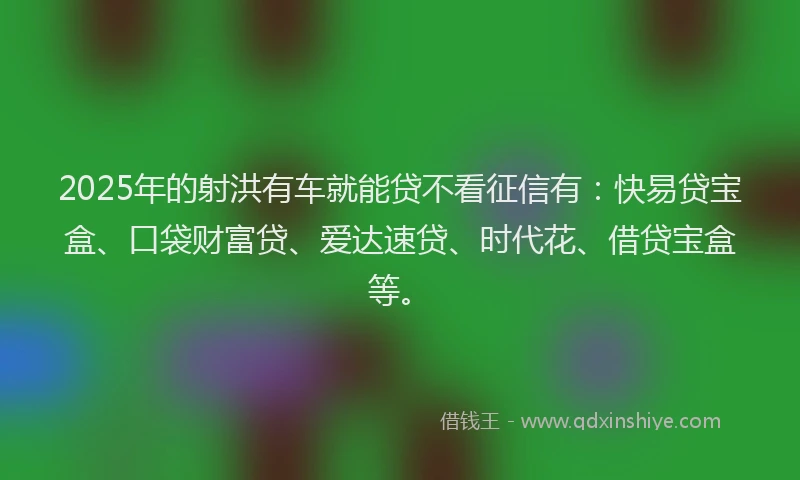 2025年的射洪有车就能贷不看征信有：快易贷宝盒、口袋财富贷、爱达速贷、时代花、借贷宝盒等。