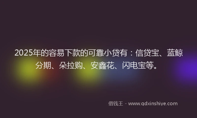 2025年的容易下款的可靠小贷有：信贷宝、蓝鲸分期、朵拉购、安鑫花、闪电宝等。