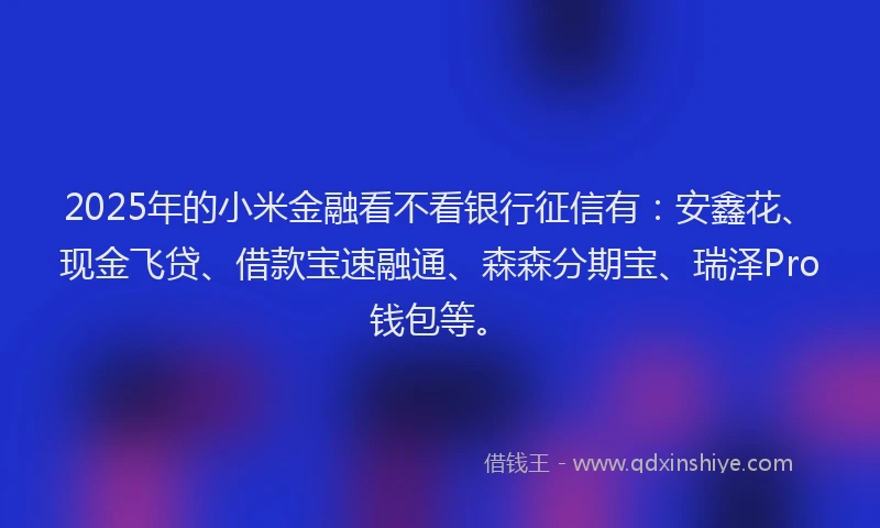 2025年的小米金融看不看银行征信有：安鑫花、现金飞贷、借款宝速融通、森森分期宝、瑞泽Pro钱包等。