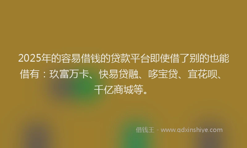 2025年的容易借钱的贷款平台即使借了别的也能借有：玖富万卡、快易贷融、哆宝贷、宜花呗、千亿商城等。