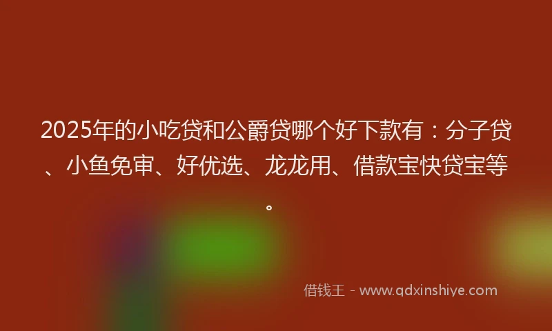 2025年的小吃贷和公爵贷哪个好下款有：分子贷、小鱼免审、好优选、龙龙用、借款宝快贷宝等。