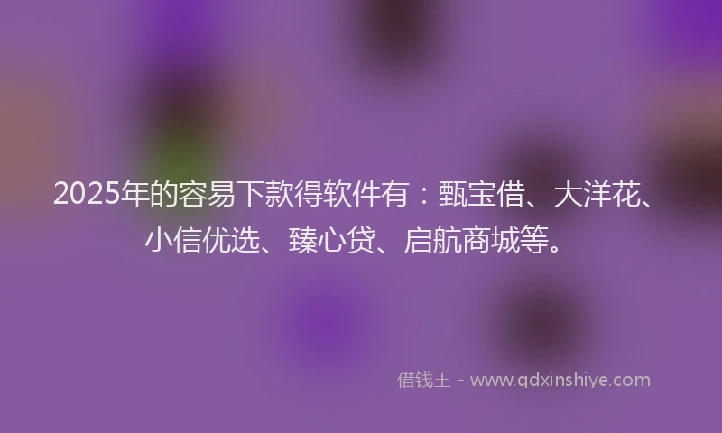 2025年的容易下款得软件有：甄宝借、大洋花、小信优选、臻心贷、启航商城等。