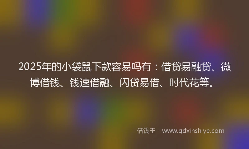 2025年的小袋鼠下款容易吗有：借贷易融贷、微博借钱、钱速借融、闪贷易借、时代花等。