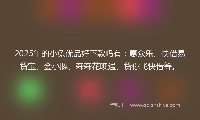 2025年的小兔优品好下款吗有：惠众乐、快借易贷宝、金小豚、森森花呗通、贷你飞快借等。