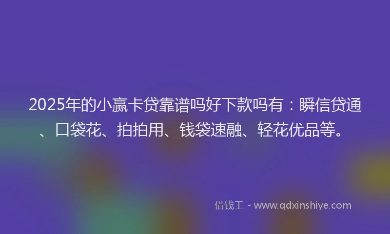 2025年的小赢卡贷靠谱吗好下款吗有：瞬信贷通、口袋花、拍拍用、钱袋速融、轻花优品等。
