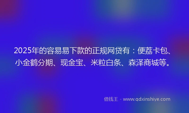 2025年的容易易下款的正规网贷有：便荔卡包、小金鹤分期、现金宝、米粒白条、森泽商城等。