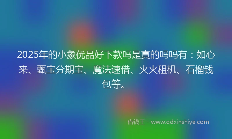 2025年的小象优品好下款吗是真的吗吗有：如心来、甄宝分期宝、魔法速借、火火租机、石榴钱包等。